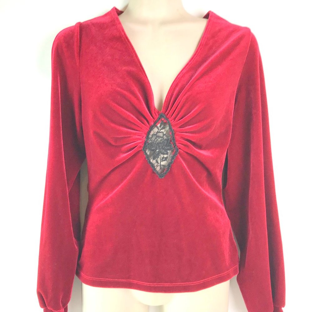 Soft Red Velvet Long Sleeved Evening Top